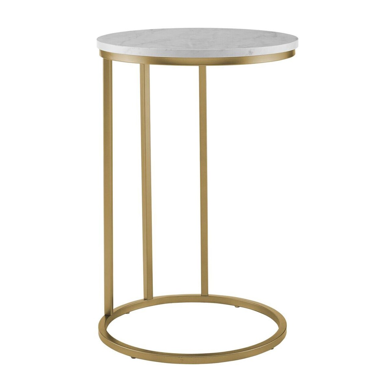 WE Furniture 16" Round C Table - White Marble Top, Gold Base